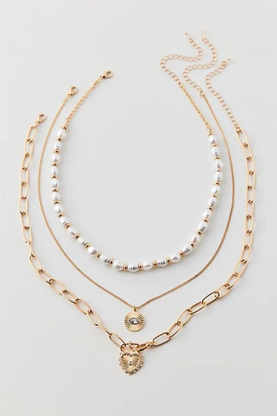Urban Outfitters Alina Pearl Layering Necklace Set In Gold, Women's At