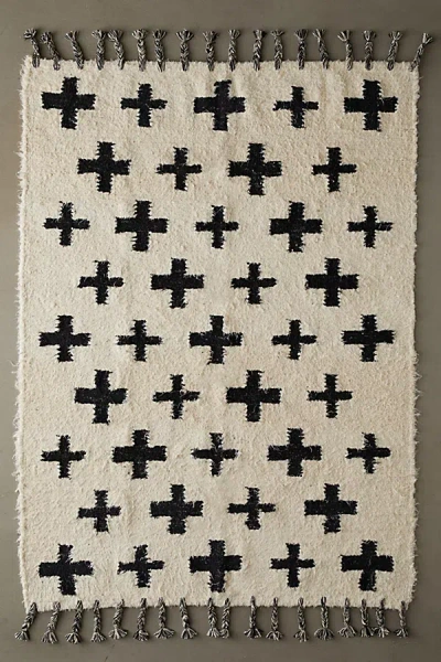 Urban Outfitters Allover Cross Shag Rag Rug In Black/white At
