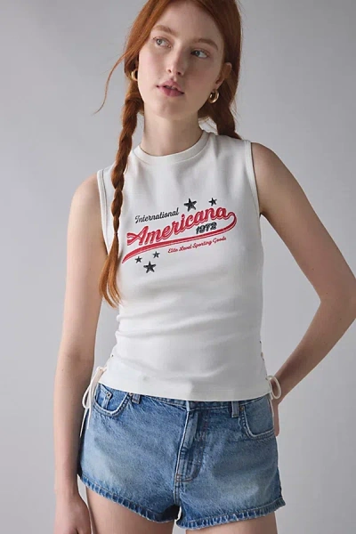 Urban Outfitters Americana Graphic Lace-up Cropped Tank Top In White, Women's At