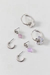 Urban Outfitters Amethyst Flower Post & Hoop Earring Set In Silver, Women's At
