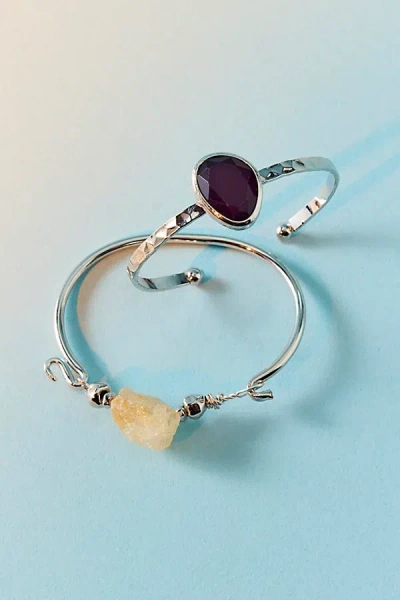 Urban Outfitters Amina Stone Cuff Bracelet Set In Silver, Women's At