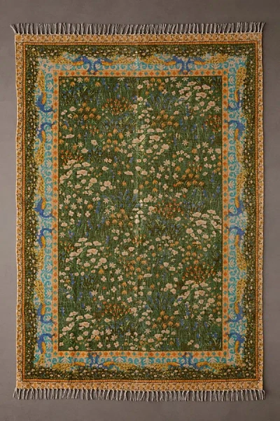 Urban Outfitters Anette Floral Digital Printed Chenille Rug In Green At