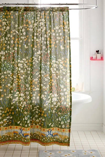 Urban Outfitters Annette Floral Shower Curtain In Green At