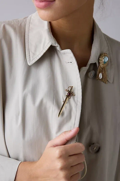 Urban Outfitters Antiqued Metal Sword Pin In Gold At