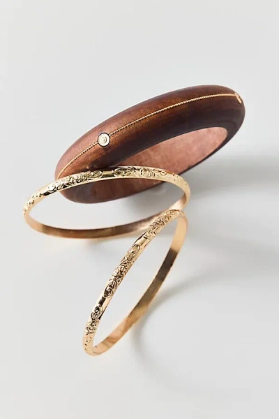 Urban Outfitters Antiquity Metal & Wood Bangle Bracelets Set In Brown, Women's At  In Gold