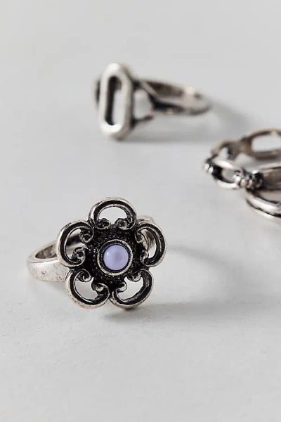 Urban Outfitters Anya Flower Ring Set In Silver, Women's At  In Metallic