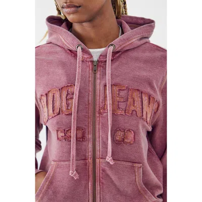 Urban Outfitters Appliqué Full Zip Hoodie In Mauve