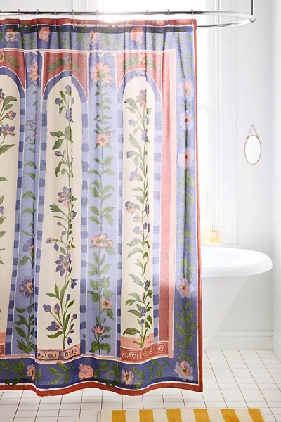 Urban Outfitters Aria Folk Floral Patterned Shower Curtain In Blue At