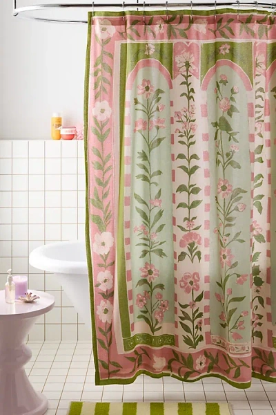 Urban Outfitters Aria Folk Floral Patterned Shower Curtain In Green At  In Multi