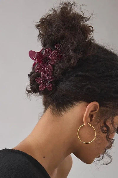 Urban Outfitters Aria Glitter Flower Claw Clip In Maroon, Women's At  In Red