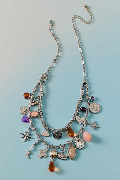 Urban Outfitters Aria Layered Charm Necklace In Silver, Women's At