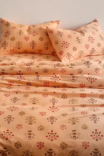 Urban Outfitters Aria Woodblock Floral Patterned Duvet Cover Set In Peach At  In Orange