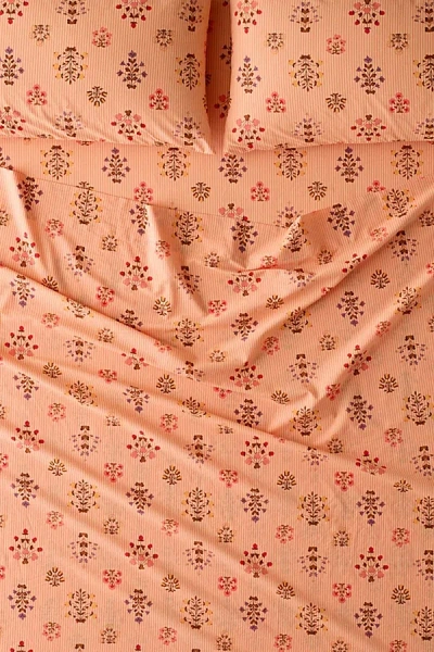 Urban Outfitters Aria Woodblock Floral Patterned Sheet Set In Peach At  In Pink