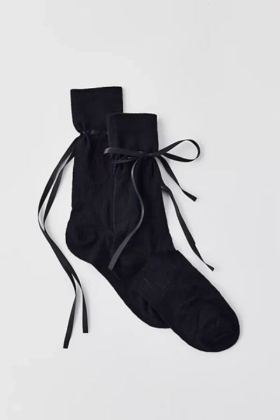 Urban Outfitters Ariana Bow Crew Sock In Black, Women's At