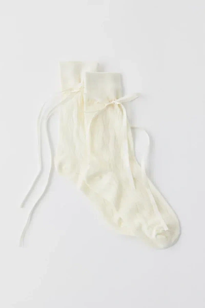 Urban Outfitters Ariana Bow Crew Sock In White, Women's At