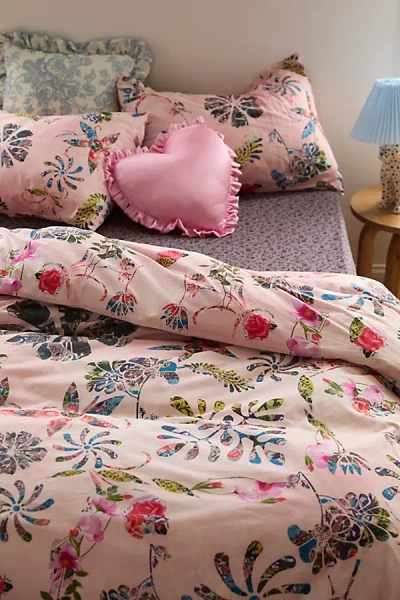 Urban Outfitters Ariella Floral Breezy Cotton Percale Duvet Cover In Pink At