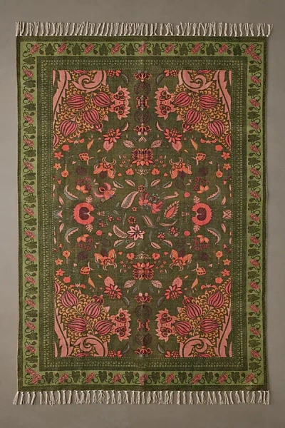 Urban Outfitters Art Deco Tulip Printed Rug In Olive At