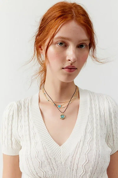 Urban Outfitters Ashbury Peace And Love Layering Necklace Set In Gold, Women's At