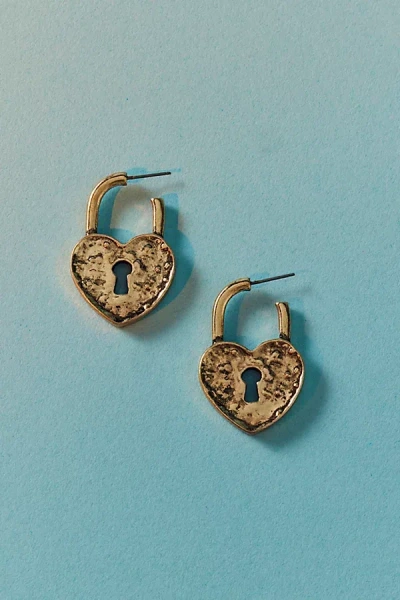 Urban Outfitters Athena Heart Lock Hoop Earring In Gold, Women's At