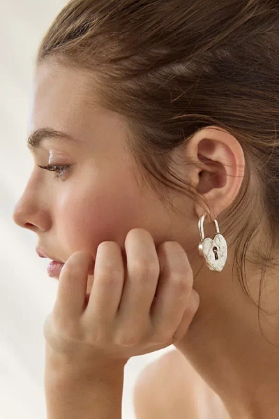 Urban Outfitters Athena Heart Lock Hoop Earring In Silver, Women's At