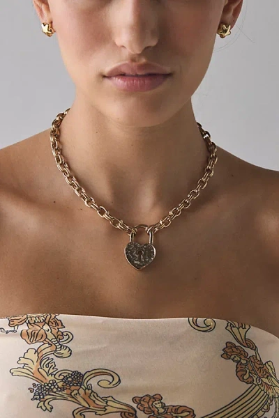 Urban Outfitters Athena Heart Padlock Pendant Necklace In Gold, Women's At