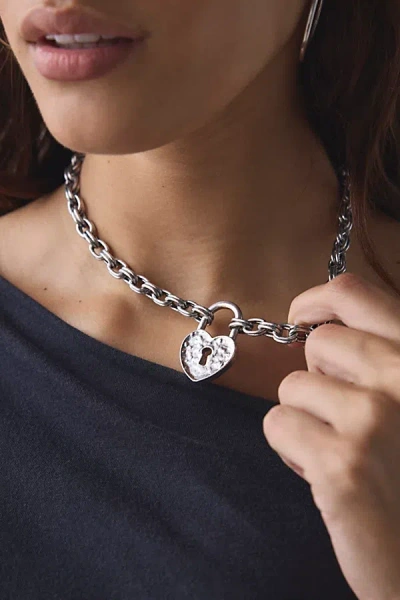 Urban Outfitters Athena Heart Padlock Pendant Necklace In Silver, Women's At