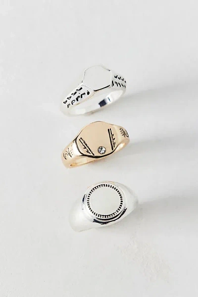 Urban Outfitters Athens Stainless Steel Signet Ring Set In Silver, Men's At