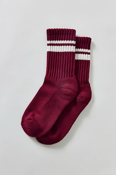 Urban Outfitters Athletic Striped Scrunch Crew Sock In Pomegranate/creme, Women's At  In Burgundy