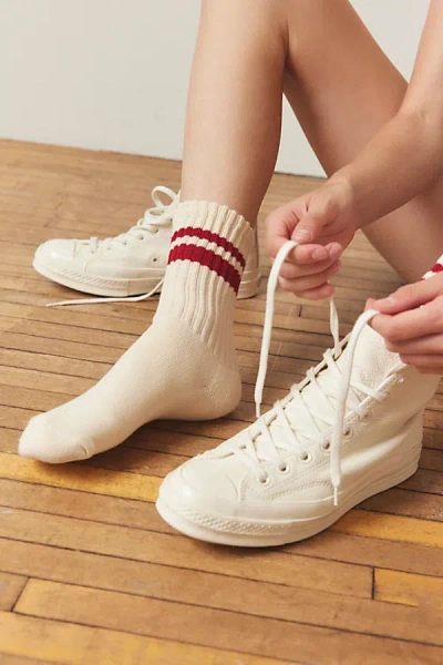 Urban Outfitters Athletic Striped Scrunch Crew Sock In Cream/red Stripe, Women's At