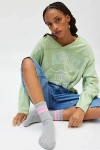 Urban Outfitters Athletic Striped Slouch Crew Sock In Heather Grey/fuschia Pink, Women's At