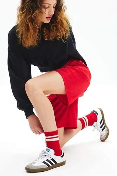 Urban Outfitters Athletic Striped Scrunch Crew Sock In Goji Berry/cream, Women's At  In Red