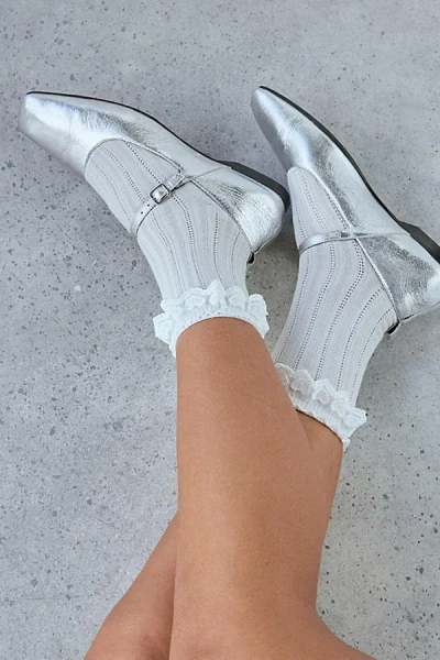 Urban Outfitters Ava Heart Lace Trim Crew Sock In Grey, Women's At