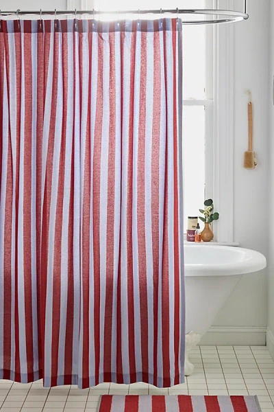 Urban Outfitters Awning Stripe Patterned Shower Curtain In Blue At  In Red