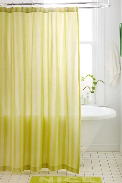 Urban Outfitters Awning Stripe Patterned Shower Curtain In Green Oasis At  In Yellow