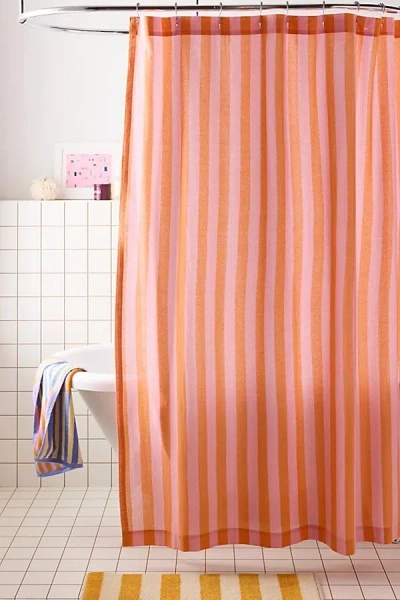 Urban Outfitters Awning Stripe Patterned Shower Curtain In Orange At