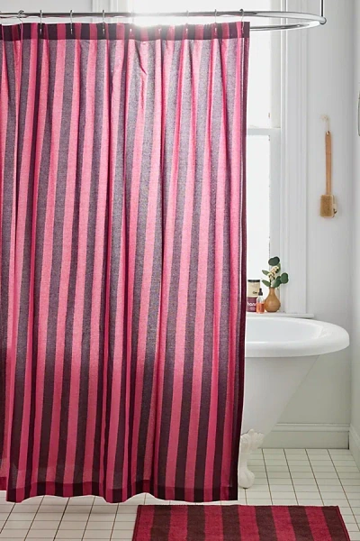 Urban Outfitters Awning Stripe Patterned Shower Curtain In Pink Wine Combo At