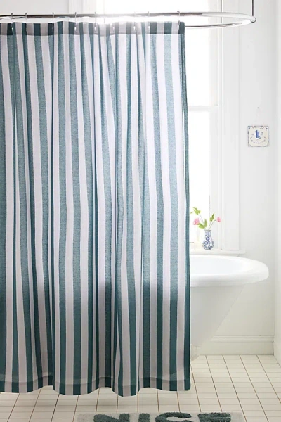 Urban Outfitters Awning Stripe Patterned Shower Curtain In Sky Writing/north Atlantic At  In Green