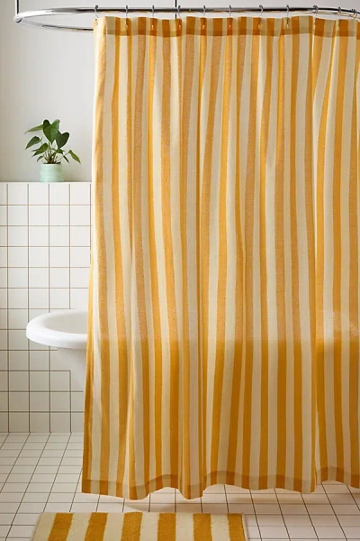 Urban Outfitters Awning Stripe Patterned Shower Curtain In Yellow At