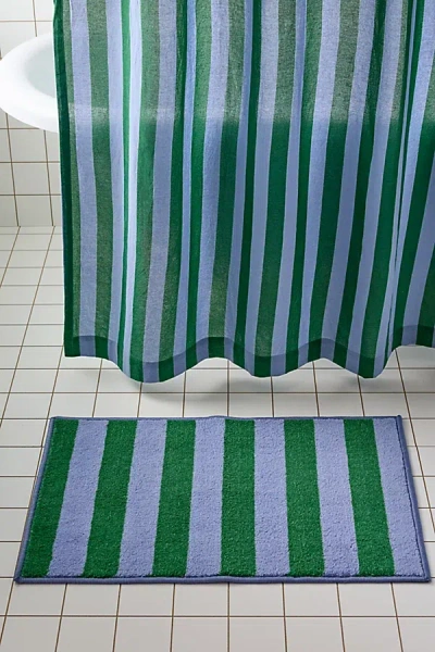 Urban Outfitters Awning Stripe Plush Printed Bath Mat In Blue Green Combo At