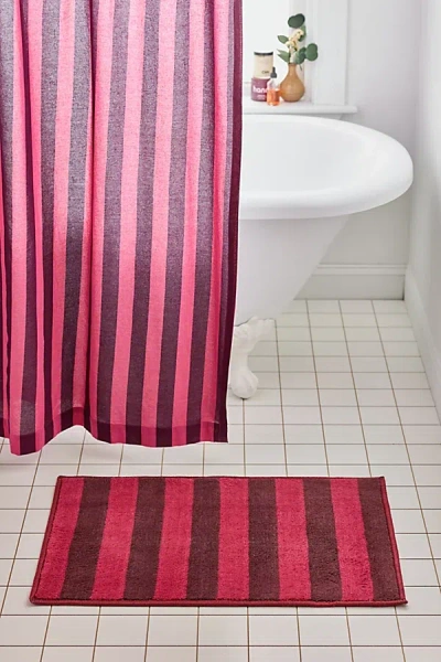 Urban Outfitters Awning Stripe Plush Printed Bath Mat In Pink Wine Combo At