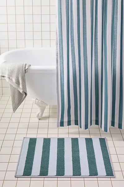 Urban Outfitters Awning Stripe Plush Printed Bath Mat In Sky Writing/north Atlantic At  In White