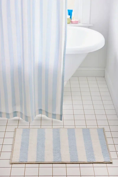 Urban Outfitters Awning Stripe Plush Printed Bath Mat In Winter Sky At  In White