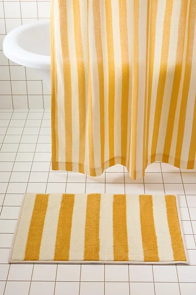 Urban Outfitters Awning Stripe Plush Printed Bath Mat In Yellow At