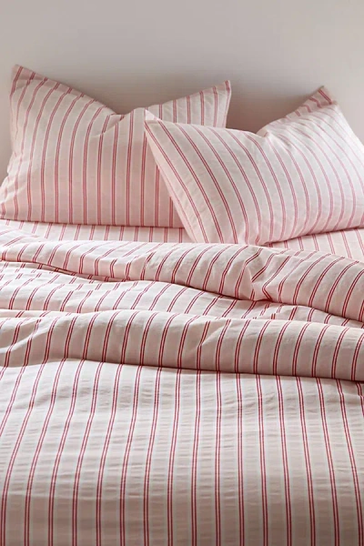 Urban Outfitters Awning Striped Patterned Duvet Cover Set In Pink/red Suiting Stripe At