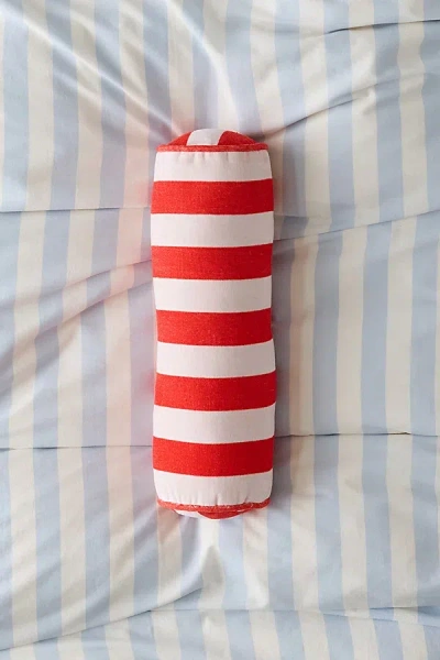 Urban Outfitters Awning Striped Round Bolster Pillow In Fiery Red At
