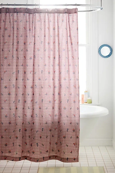 Urban Outfitters Bailee Boho Checkered Patterned Shower Curtain In Blue Check At  In Pink