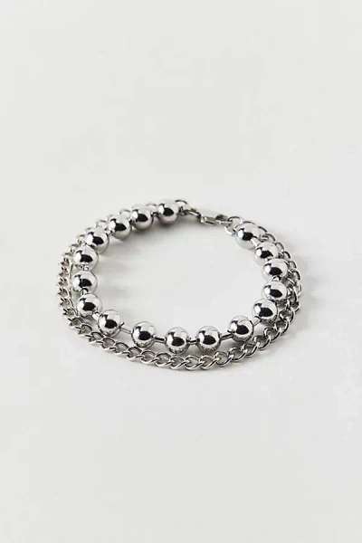 Urban Outfitters Ball Bead Stainless Steel Layered Bracelet In Silver, Men's At