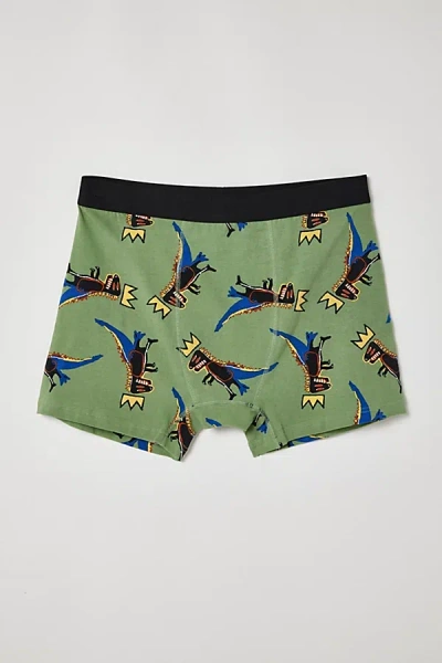 Urban Outfitters Basquiat Tossed Dino Boxer Brief In Olive, Men's At