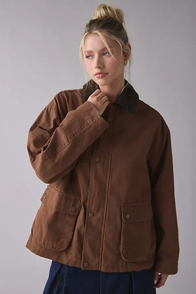 Urban Outfitters Bdg Nina Flannel Lined Cotton Canvas Barn Jacket In Brown, Women's At