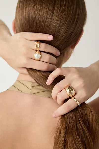 Urban Outfitters Bea Pearl Ring Set In Gold, Women's At